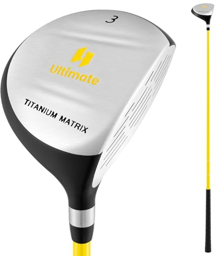 COSTWAY Bois de Parcours de Golf Junior #3 165CC pour Enfants, Club de Golf Individuel avec Manche en Fibre de Verre et Housse de Protection, pour Entraînement Droitier (Jaune,86 cm)
