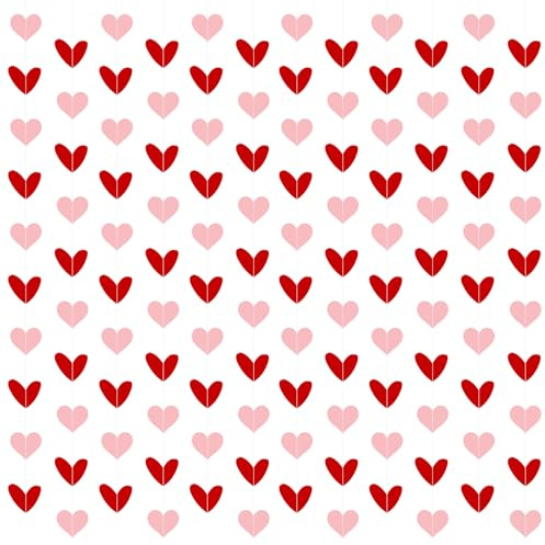 TaoQ C 12 Piezas Pancartas de Corazón de San Valentín Rosa Rojo Pancartas Colgantes en el Corazón de Papel Guirnalda de Corazón de San Valentín para Decoración de la Fiesta de Boda de San Valentín