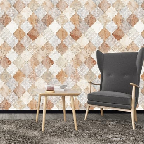 Papel tapiz autoadhesivo de PVC impermeable con diseño geométrico de color marrón retro para muebles y decoración del hogar, rollo de papel tapiz extraíble (45 x 200 cm)