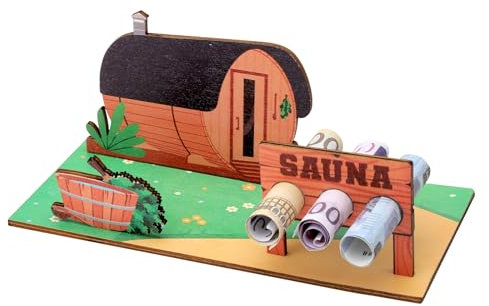 3D Geldgeschenk Sauna Holz Deko, Kreative Wellness Geschenkidee Verpackung mit Platz für 3 Geldscheine, Sauna Spa Dekoration für Geburtstag, Hochzeit, Vatertag und Valentinstag