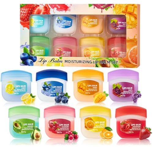 Lot de 8 baumes à lèvres Fruit - Baume à lèvres - Masque à lèvres hydratant - Masque à lèvres pour lèvres très sèches et ridules - Cadeaux pour adolescentes et filles