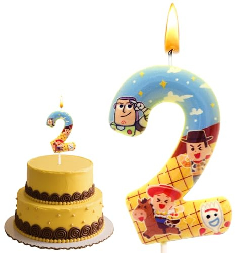 Story Cumpleaños 2 Año, Buzz Velas Cumpleaños, Vela Infantil 3D, Dibujos Animados Pastel Decoracion, Adecuada Para Niños y Niñas