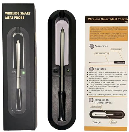 YIXANNX Termómetro de barbacoa para ahumador de barbacoa con cuatro sondas Bluetooth, termómetro Digital para carne ABS lectura precisa y rápida