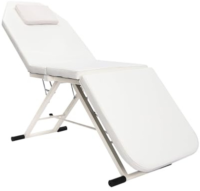 KigerNee Lettino da massaggio mobile pieghevole a 3 zone, con poggiatesta, tavolo da massaggio regolabile in acciaio, portata 250 kg, per spa, salone, cosmetici, tatuaggi, letto pieghevole (bianco)