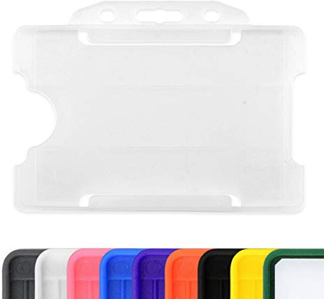 Pack of 100 Single-Sided Rigid Slide in Open Faced ID Card Badge Holders Horizontal/Landscape Identity Plastic Pass Protector - Holds a 86mm 54mm cr80 Credit Card Sized Frosted Clear