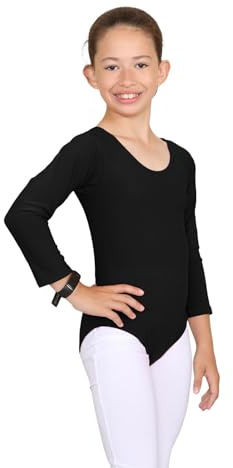 janisramone® Kids Gymnastics Leotards for Girls, Long Sleeve Leotards for Girls for Gymnastics and Dancing, Microfibre Girls' Gymnastics Leotards Ballet Leotard for Girls Aged 3-13 Years Black
