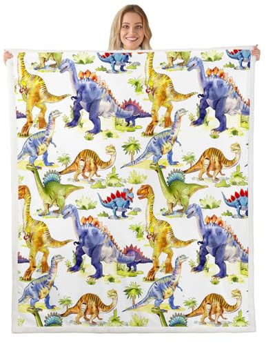 Kinder Dinosaurier Überwurfdecke Jurassic Tier Plüsch Bettdecke für Jungen Mädchen Teenager kawaii Tier Dinosaurier Fleecedecke alte Dino Sherpa Decke für Schlafzimmer Wohnzimmer Couch 150 x 200 cm