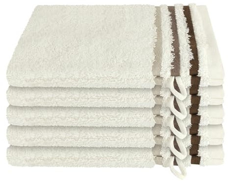 Schiesser Frottier Waschhandschuh Skyline Color im 5er Set | 100% Baumwolle aus nachhaltiger Produktion | saugstark, weich, farbecht | 16x22cm | Creme