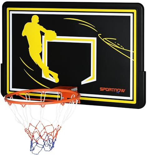 SPORTNOW Canestro Basket per Bambini e Adulti da Indoor e Outdoor in Acciaio e PE, 110x90x70 cm, Nero e Giallo