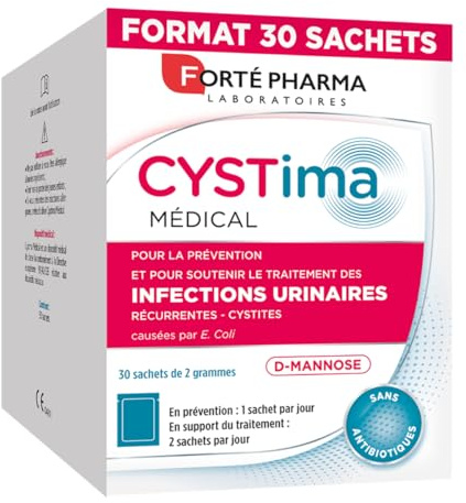 Forté Pharma - Cystima Medical - Dispositif medical - Cystites, infection urinaire femme, Prévention et traitement - D mannose d'origine végétale - Solution 100% naturelle - 30 Sachets, 1-2/jour