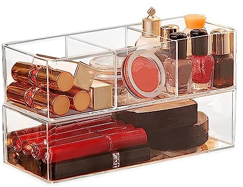 QINERSAW 2 Organizer Trucchi Cassetti Contenitore Porta Trucchi Impilabile Organizer per Cosmetici Scatola per Cosmetici con Scomparti per Gioielli, Cosmetici, Bagno, Cassettiera (23 * 9,5 * 6 cm)