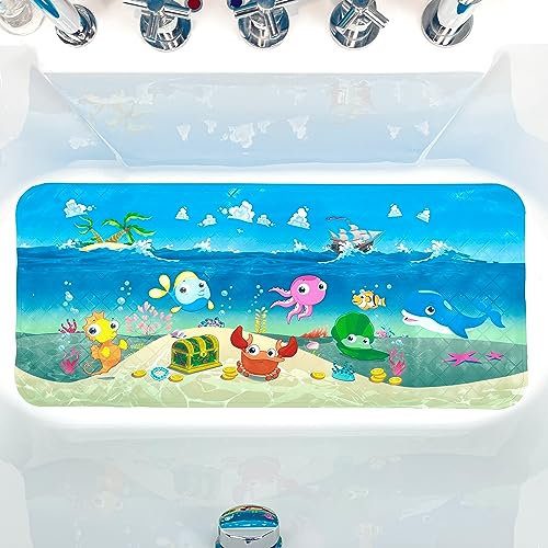 Cartoon Tub Mat, Non Slip Bathtub Mat for Kids & Toddlers, Baby-Friendly, Anti Slip Shower Mat - Fun & Safe Bath Time Experience, 86 X 39 cm (Blue Ocean) (Ships)