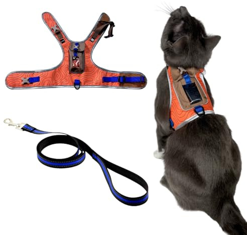 TRAVEL CAT The Pathfinder - Pettorina per gatti con tasca per localizzatore GPS, alimentata da Tractive, a prova di fuga, per gatti piccoli e grandi, gattini (arancione, L)
