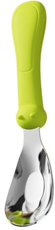 Rostfritt stål sked för baby, babysked, första stegs babysked med silikonhandtag, säkerhetssked av rostfritt stål, baby LED-avvänjningstillbehör, matredskap
