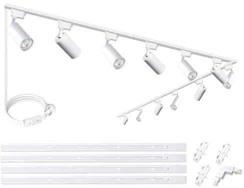 Brightened Track Lighting Heads and Rails Kit, 20W 6000K Plug in LED Track Lights Compatible with H-Type Track Light System with 4x1m Track Rails Modern Indoor Spotlight for Accent Illumination