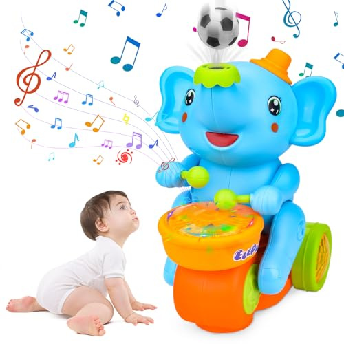 Elephant Toy Walking Elephant Baby Musical Toys with Drum Electric Car with LED Lights & Sounds, Moving Toys For Babies, Electric Car With Led Lights & Sounds Elephant Slide Toy For Boy And Girls