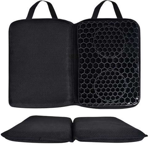 Dokeno Gelkissen Sitzkissen Faltbar, Gel Stuhlkissen 47 x 32 cm, Bürostuhl Kissen Ergonomisch, Orthopädisches Sitzkissen Tragbar, Gel-Sitzkissen für Rollstuhl, Auto, Büro, Zuhause, Reisen