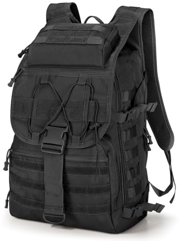 SHANNA Militärrucksack 50L Armee Rucksack Molle, Hohe Kapazität Trekkingrucksack Wanderrucksäcke Assault Pack Taktischer Kampfrucksack für Outdoor Camping 3 Tage Bug Out Go Bag Angeln Jagd, Schwarz