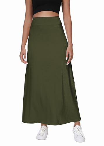 Kvinnor Bekväm Förtjockad Hög Midja Maxi Elastiska Kjolar Stickade Långa Kjolar, Armégrön, XL