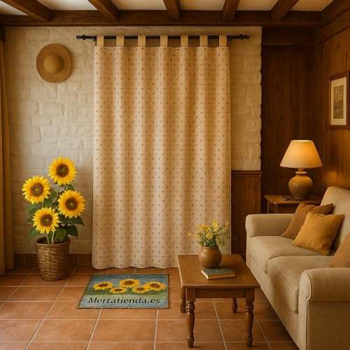 Mercatienda Cortina de Calle alpujarreña antimoscas 140x260 cm con Trabillas – Tejido Jacquard Lunares Rojos– Estilo rústico Tradicional – Hecha en España