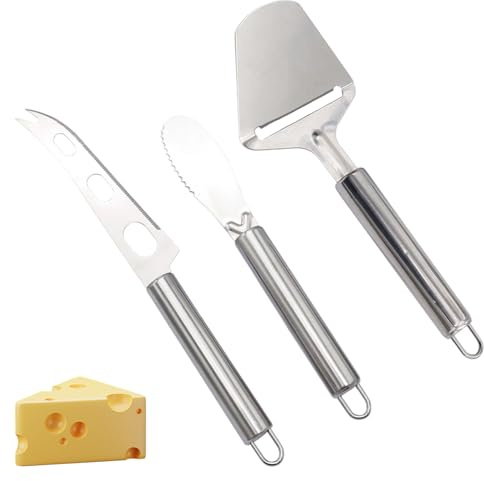 Käsemesser Set,Edelstahl Käsehobel Testsieger,Käseschneider,Cheese Slicer Und Knife,Käseschaber,Butterschneider Cutter,Perfekt Schneiden Werkzeuge für Weichkäse,Schokolade,Pizza,Kuchen (3 Stück)
