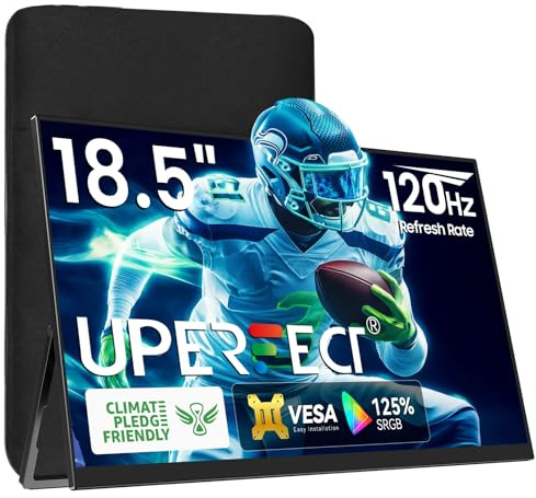 UPERFECT 18,5 Zoll 120Hz Portable Gaming Monitor mit 1920 x 1080 Full HD Matte IPS Bildschirm USB C Mini-HDMI für Laptop PC Handy PS4/5 Xbo Raspb Pi, Tragbarer Display VESA Compatible