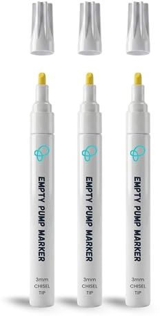 Paintsmiths 3 Pack Empty Aluminium Pump Action Marker Pen - 3mm Chisel Tip - 10ml Capacity - Fill with Inks, Paint - For Drawing, Painting, Artwork and Touch Up