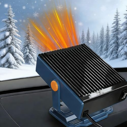 Bluessiery Riscaldatore per Auto, 12V 150W Portatile Sbrinatore Parabrezza Auto, 2 in 1 Riscaldamento e Raffreddamento Rapido con Base Girevole a 360 Gradi per La Maggior Parte Tutto Automobili