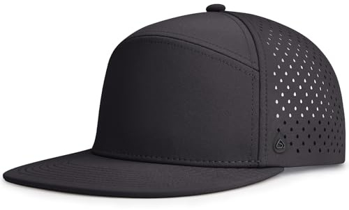 AOPREL Flat Brim Baseball Cap for Men Adjustable Trucker Hats Water-Resistant Performance Hat with Breathable Laser Perforated for Running, Golf, Workout, Gym & Outdoor Black