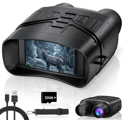 TELUHA Gafas de visión nocturna para adultos, prismáticos de visión nocturna 4K con batería recargable de 5000 mAh y tarjeta TF de 32 GB para caza, observación de vida silvestre y seguridad