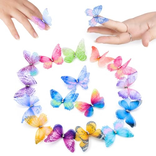 Shimilili 100 Piezas 3D Mariposa Decoración con Strass, Aplicación, Adhesivos Lentejuela Tela Organza, Verano Pared Ropa Horquillas