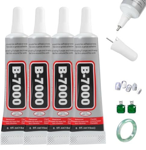 B-7000 Craft Adhesive for Rhinestones & Fabric - 15ml (4 Pack) - Versatile Clear Glue for Shoe Repair, Phone Screen, Clothing, Jewelry DIY, and Multi-Surface Bonding