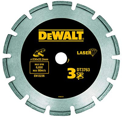 Dewalt Diamant-Trennscheibe DT3763 (für den Einsatz auf Winkelschleifern, Ø 230 mm, für Trockenschnitte in sehr harten Materialien wie Granit, Klinker und Beton, Segmenthöhe: 8,5 mm) 1 Stück
