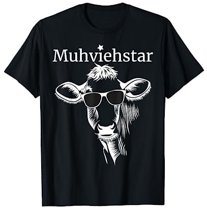 Witzige Kuh Bauer T-Shirt: Lustiges Muhviehstar Design, Herren, Schwarz, S, Kurzarm, T-Shirt, Novelty Cow Theme Classic Fit Short Sleeve Black T-Shirt