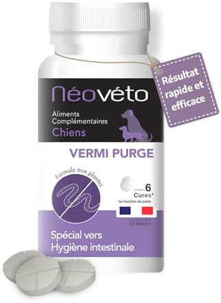 NEOVETO - Vermipurge - Vermifuge pour Chien en comprimés naturels - Actifs agréés par Les Services Vétérinaires Français - Fabriqué en France - Facile à administrer - 15 comprimés appétants