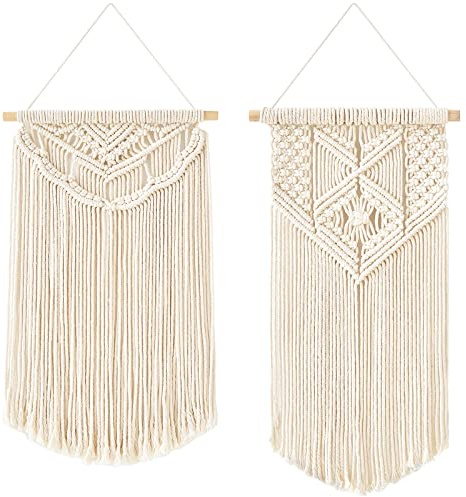 Mkono 2 Pcs Macrame Wall Hanging Boho Wall Art Decor Woven Chic Bohemian Room Decor for Bedroom Nursery Living Room Dorm Apartment, Medium Size 22 L x 13 W and 24 L x 13 W