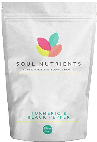 Turmeric & Black Pepper 60 Tablets High Strength 2,500mg 95% Curcumin Supplement 10mg Piperine from Black Pepper Extract GMP Manufactured - Naturally Reduces Inflammation & Pain - Suitable for Vegans