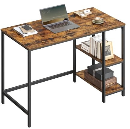 VASAGLE Tisch, Computertisch, Bürotisch, 100 x 50 x 76 cm, moderner Stil, für Arbeitszimmer, Schlafzimmer, Wohnzimmer, vintagebraun-schwarz LWD046B01