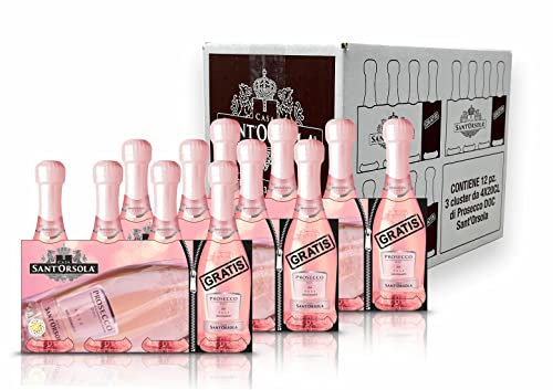 SANT'ORSOLA Prosecco D.O.C. Rosè Extra Dry Millesime Sec Vin Petit Petillant Italien Set de 9 Bouteilles x 20 cl + 3 GRATUIT