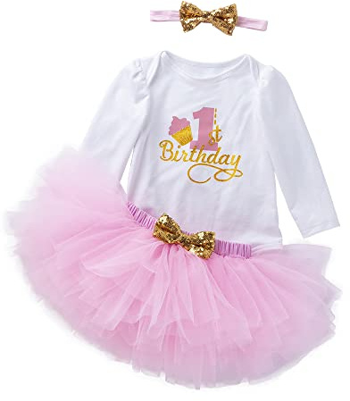 UUAISSO Bébé Filles Mon 1er Anniversaire Tenues À Manches Courtes Gâteau Smash Jupe Paillettes Tutu Princesse Robe Vêtements Ensembles