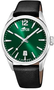 Lotus Herren Armbanduhr aus Edelstahl und Leder in der Farbe Silber-Grün-Schwarz 42mm, Wasserdichtigkeit: 10Bar, 18693/4