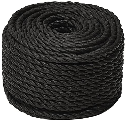 Tidyard Polypropylenrep, arbetsrep, båtrep, fastmakare, fiberrep, flätlina, rep, svart, 14 mm, 25 m, polypropen