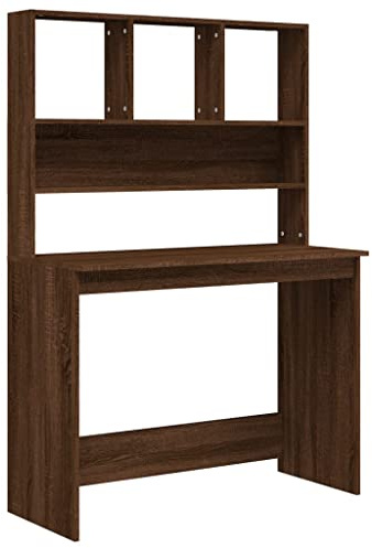 vidaXL Compact Desk with Shelves - Brown Oak Engineered Wood Study Desk - Ideal for Home Office, Dorm Room - Modern Design, Built-In Storage