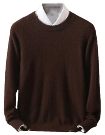 Rfmfkkg Maglione da Uomo in Cashmere Girocollo Tinta Unita Pullover Caldo Maglione Classico in Morbida Maglia Coffee L