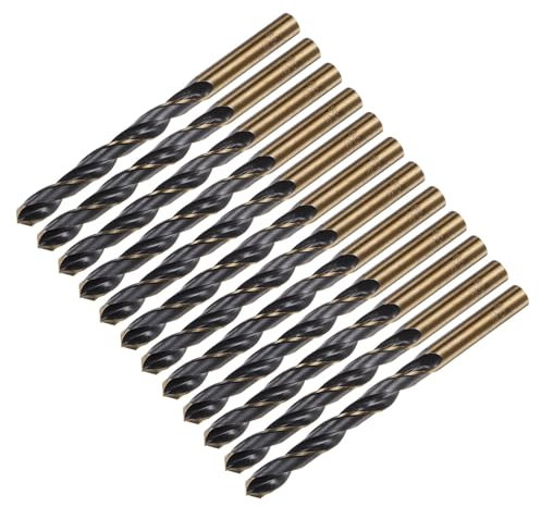 sourcing map 12pcs Jobber Drill Bits 8.5mm Black Nitride & Gold Titanium Coated 4341 High Speed Steel (HSS) 135 Degree Split Point Twist Drill Bits for Stainless Steel Metal Plastic Wood