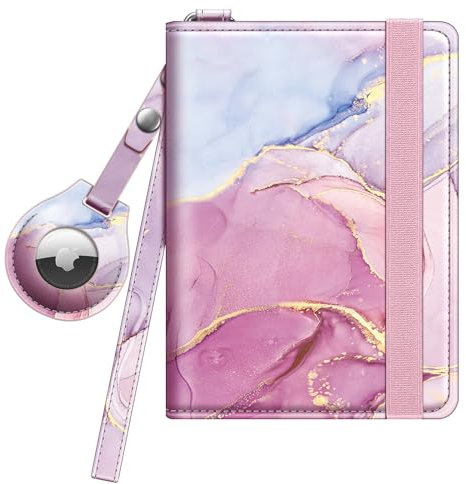 FINTIE Reisepasshülle mit Airtag Halter, Slim Reisepass Hülle RFID-Schutz Schutzhülle Passport Cover für Reisedokumente Impfpass Herren Damen, Glorreicher Marmor