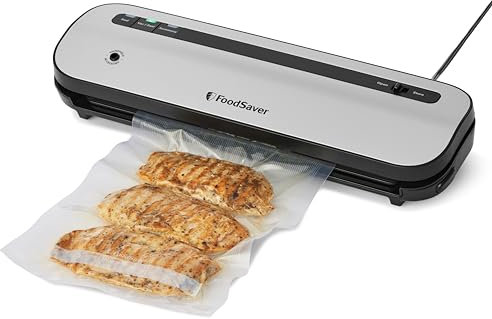 Emballeuse sous vide compacte FoodSaver - Fraîcheur garantie jusqu’à 5x plus longtemps* - 50% + compacte** - 1 rouleau (28 cmx2,43 m), 2 sacs à sceller (0,94 l), 2 sacs à zip (0,94 l) - VS1290X