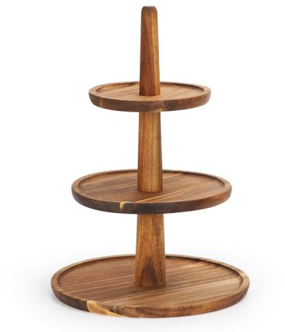E-ROOM TREND 3 Tier Wooden Cupcake Stand Dessert Cup Cake Holder Tower Tree Wooden Tiered Serving Tray Platter with Acacia Wood Handle for Birthday Party Wedding Baby Shower Home Party (MDP1BNSW)