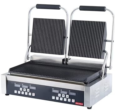 Ristoattrezzature - Piastra Panini Digitale Doppia - Rigata/Rigata - Griglia Professionale per Ristoranti e Bar - 57x37x21 cm - 3.6 kw