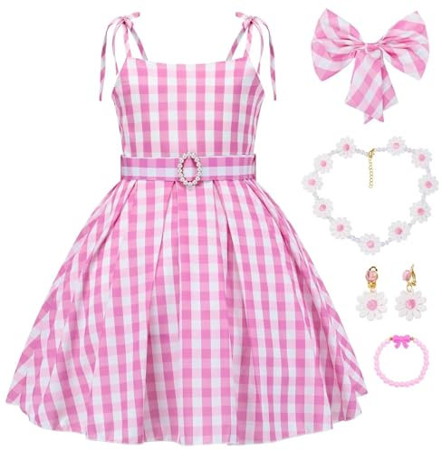 Cnexmin Rose Robe de Princesse Filles Deguisement Princesse Fille Cosplay Costume avec Accessoires Rose Robe pour Enfant de Soirée Halloween Noël Anniversaire Fête Partie Carnaval 7-8 Ans Rose02 130